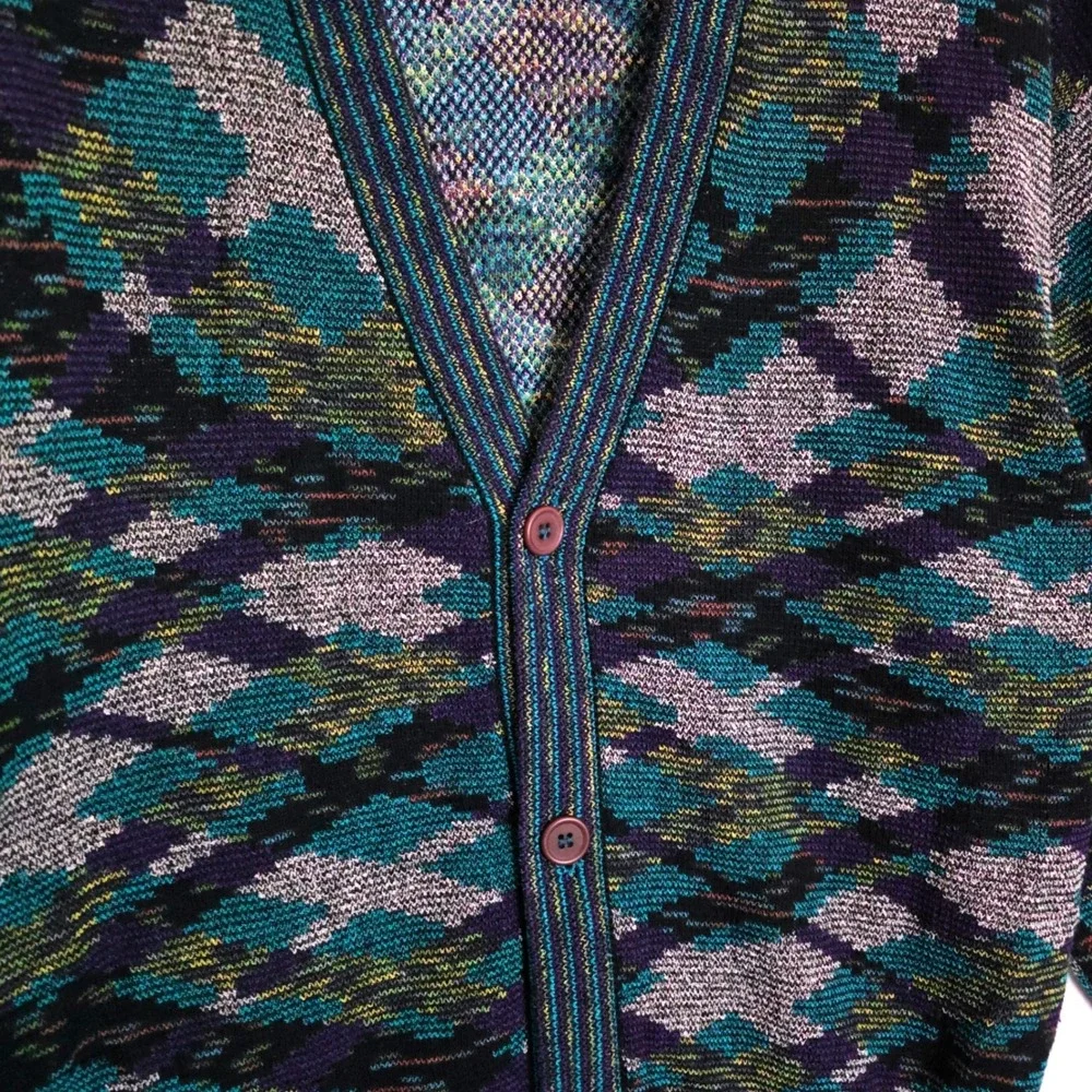 VTG Mondo di Marco Teal Purple Geometric Grandpa Cardigan Sweater. Italy‎ Med